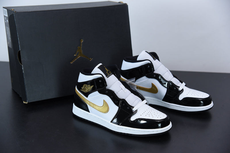 Nike Air Jordan 1 Mid Black Metallic Gold White